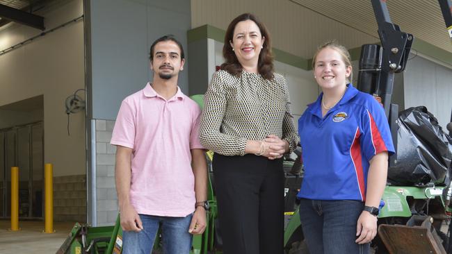 TAFE student Santosh Parajuli, Premier Annastacia Palaszczuk, and student Tracey Denning at the Rural Centre of Excellence earlier this year.