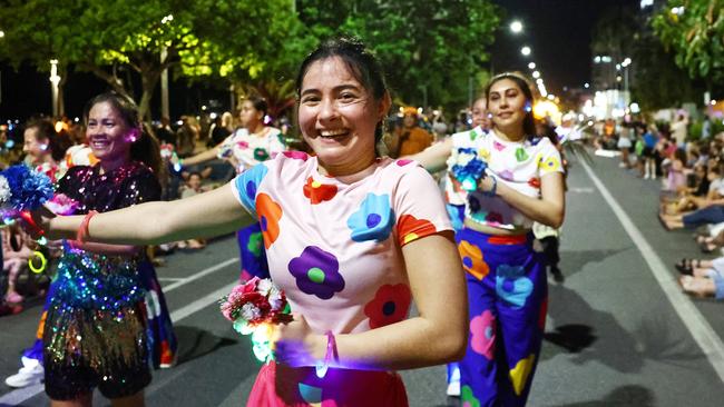 Performer Dani Gelviro dances behind a CARMA float at the Cairns Festival Grand Parade, held earlier in the week along the Esplanade. Picture: Brendan Radke