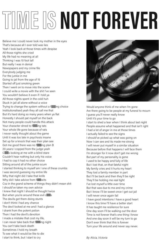 The poem by the convicted killer was written in an education class. Picture: Supplied