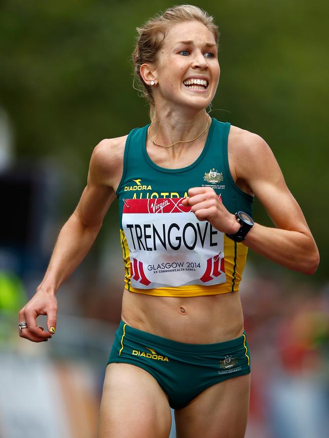 Dual-Olympian marathon star Jess Trengove finishes third in the Women’s Marathon in the 2014 Glasgow Commonwealth Games. Picture: Getty