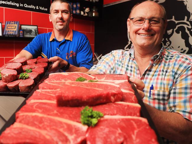 16th December 2020 - Butcher Richard Cavill and Russell Jones from Cav's butchery in Biggera Waters.Photo: Scott Powick Newscorp