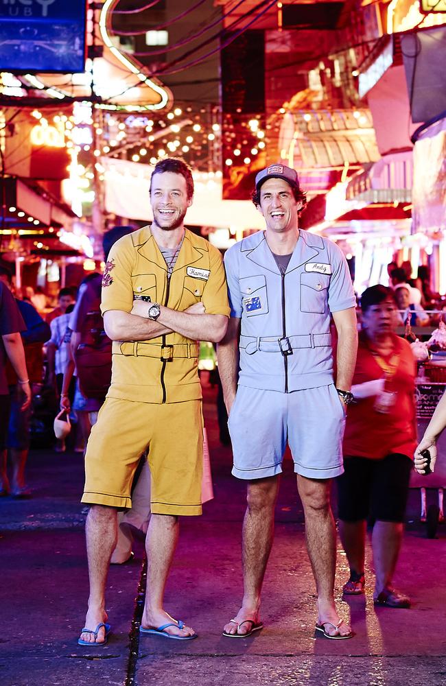 Double act … Hamish Blake and Andy Lee on location for Gap Year Asia Picture: Nine