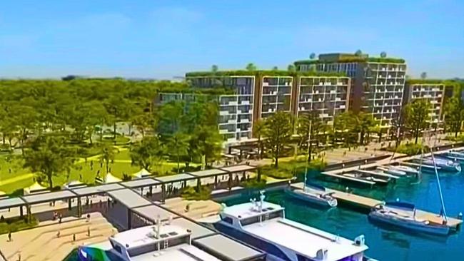 The original plans for Toondah Harbour were secretly discussed in Redland City Council this month. They include cutting back the number of high-rise units to 900. Picture: Walker Corp