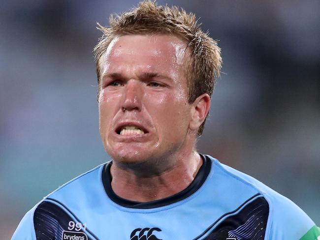 SYDNEY, AUSTRALIA - NOVEMBER 11:  Jake Trbojevic of the Blues celebrates after winning game two of the 2020 State of Origin series between the New South Wales Blues and the Queensland Maroons at ANZ Stadium on November 11, 2020 in Sydney, Australia. (Photo by Mark Kolbe/Getty Images)