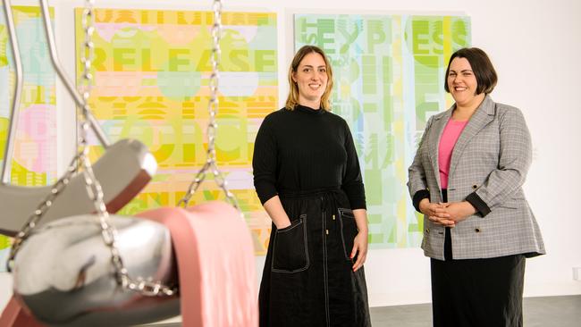 ACE Open gallery executive director Louise Dunn and artistic director Patrice Sharkey with part of its current exhibition. Picture: Morgan Sette