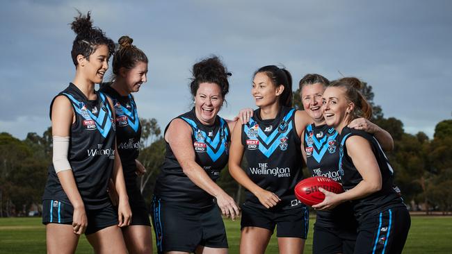 Blackfriars Old Scholars players Tella Wise, Hannah Beale, Rebecca Pearson, Aimee Van Der Hulst, Lynne Neumann and Suzanne Holliday. Picture: Matt Loxton