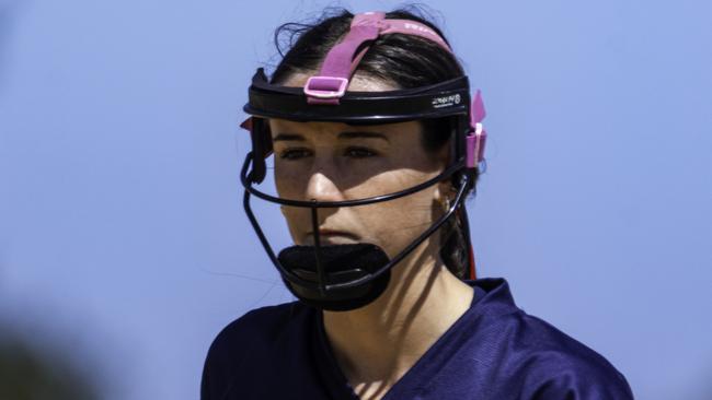 Olivia Durham preparing to pitch. Picture: Supplied