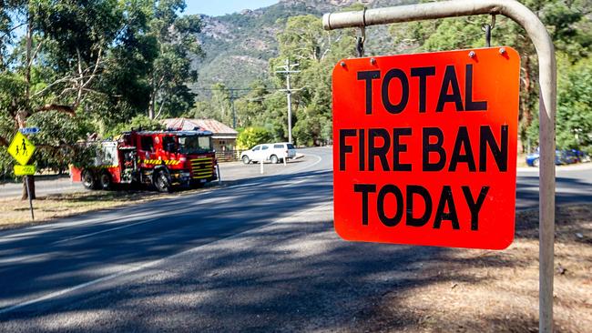 Photo: Hamish BlairThe fire warning sign in Halls Gap on Saturday, January 18th, 2014 in Halls Gap, Australia.