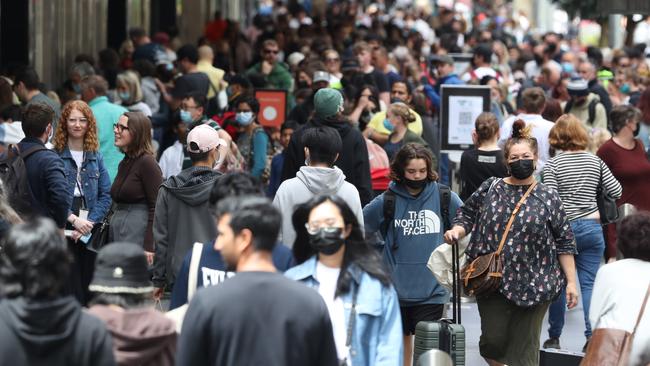 Crowds in Bourke Street mall. Picture: David Crosling