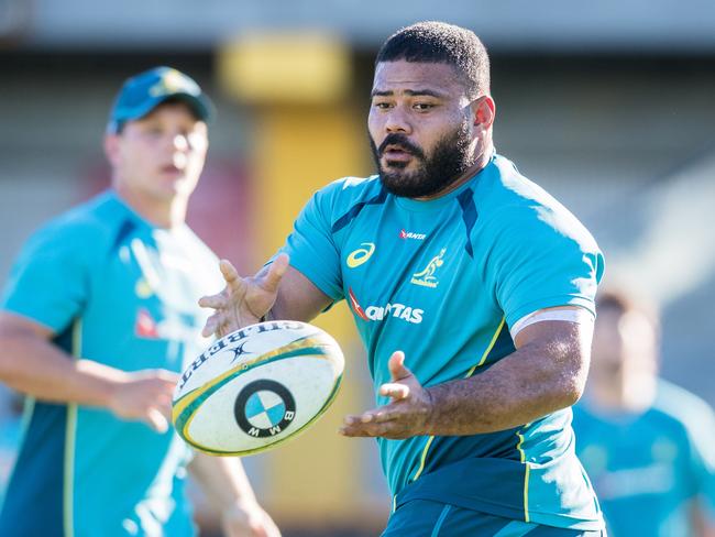 The Qantas Wallabies train at Leichhardt Oval, Sydney, ahead of the June 2017 Arvo Test Rugby Series fixture against Scotland. Tolu Latu.