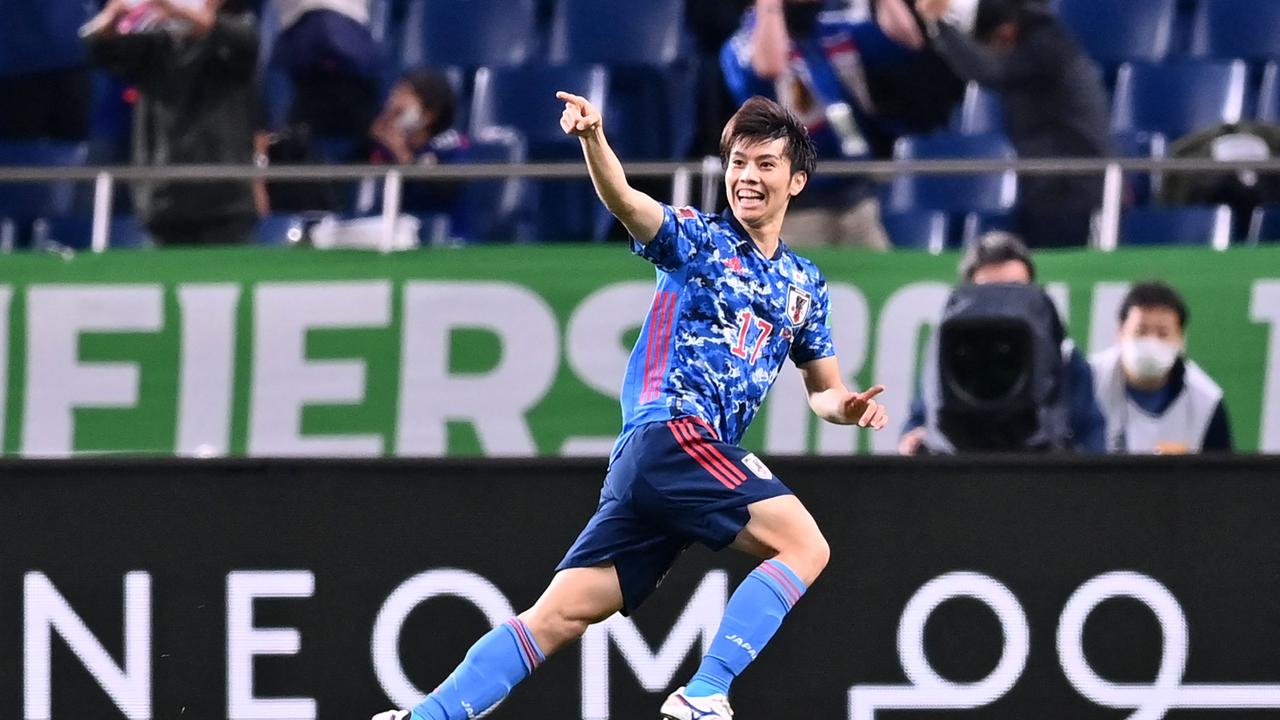 Le milieu de terrain japonais Ao Tanaka célèbre après avoir marqué contre l'Australie au stade Saitama de Saitama.  Photo : AFP