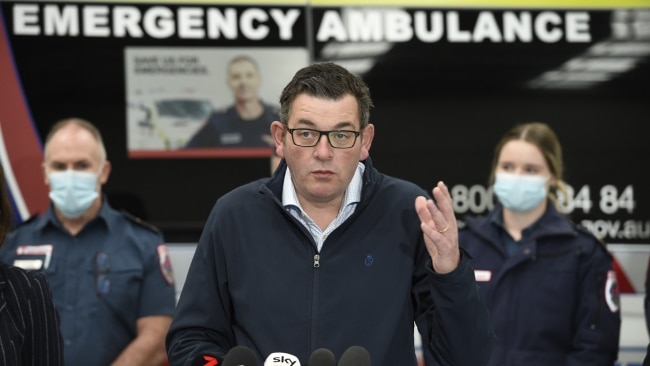Victorian Premier Daniel Andrews has apologised to the Leatham family for the “stressed” health system which failed a 92-year-old father. Picture: NCA NewsWire / Andrew Henshaw