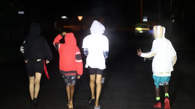 A group of young people roaming the streets late at night in Mount Isa. Picture: Liam Kidston