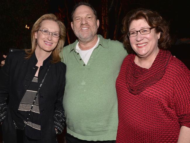 Meryl Streep, producer Harvey Weinstein and actress Margo Martindale attend a screening of The Weinstein Co.'s August: Osage County in 2014. Picture: AFP