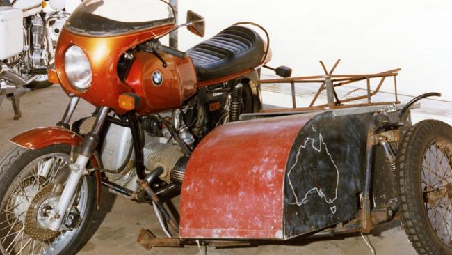 Tim Thomson's 1977 BMW R100S motorcycle with homemade sidecar. The bike had SA plates and was recovered two weeks after their bodies were discovered.