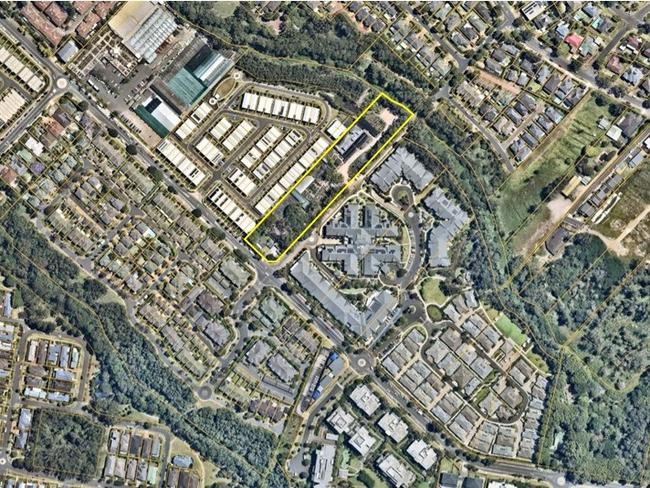 The location, bordered in yellow, of a proposed redevelopment of Foley's Nursery in Macpherson St, Warriewood that includes 28 residences. Picture: Supplied