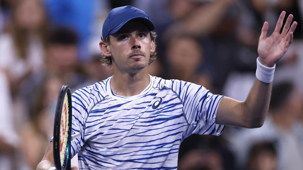 Australian star Alex de Minaur is having a ‘very frustrating time’ recovering from his hip injury, according to Davis Cup captain Lleyton Hewitt. Picture: Matthew Stockman / Getty Images