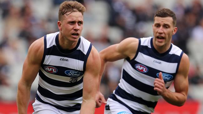 Mitch Duncan and Sam Menegola have added further depth to Geelong’s midfield. Picture: Michael Klein