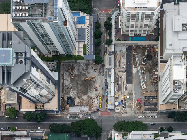 An aerial view of the Albert Street Cross River Rail work station, taken in April, 2020. Picture Supplied