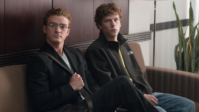 Justin Timberlake and Jesse Eisenberg in a scene from The Social Network.