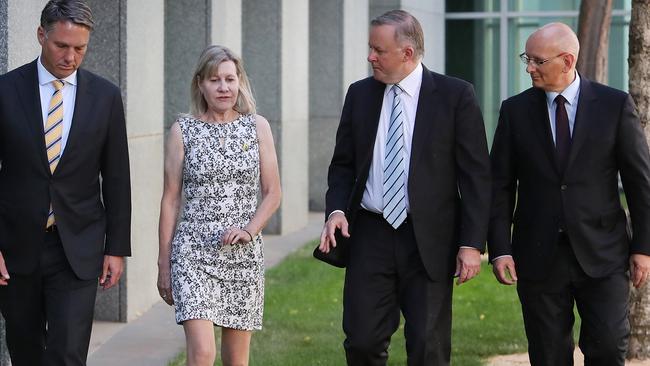 Julie-Ann Finney in Canberra when she met with the then Shadow Minister for Defence, Richard Marles, Opposition Leader Anthony Albanese and Shadow Minister for Veterans Affairs and Defence Personnel Shayne Neumann at Parliament House in Canberra. Picture Kym Smith