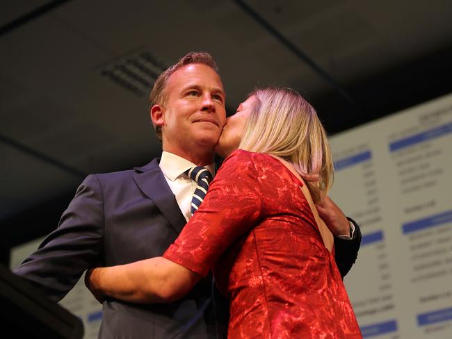 Will Hodgman gets a kiss from his wife Nicky before his speech. Picture: SAM ROSEWARNE.