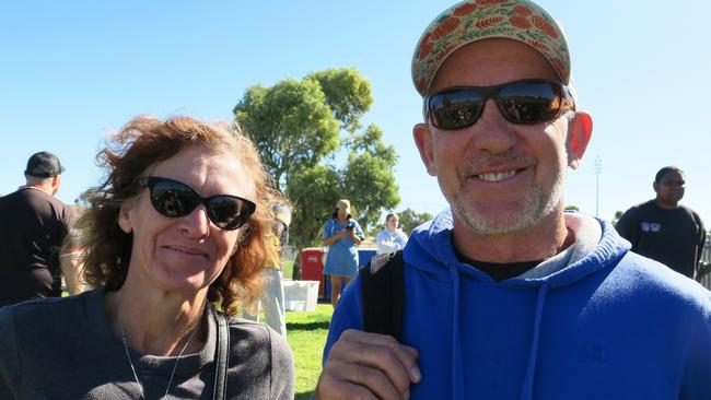 Cheryl Nugent and Mark Wilgar. Both have lived in town for a year now and are celebrating the milestone by heading to the game. Cheryl says Dees by 29, Mark says Dockers by 17.