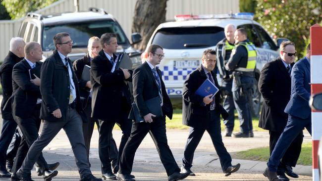 Police at the scene where Mr Mammone’s body was found in Donnelly Recreation Reserve, Cranbourne. Picture: Andrew Henshaw