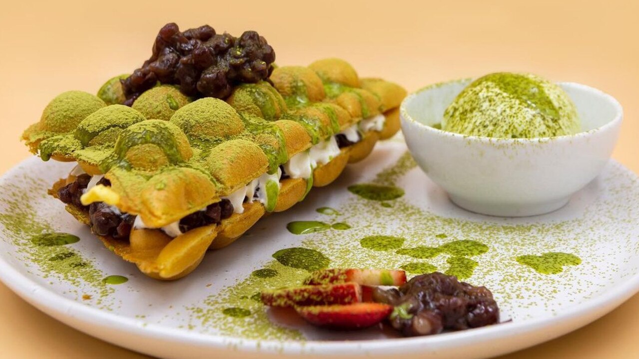 Matcha egg waffles at Krazy Dessert Restaurant and Bar.