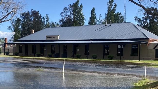 Floods have surrounded the Tinamba Hotel. Picture: Facebook