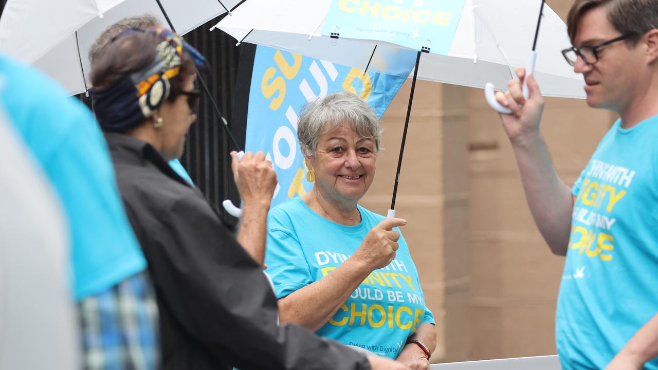 Supporters of the Bill gathered outside parliament. Picture: NCA NewsWire/David Swift