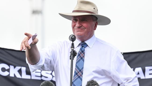 Barnaby Joyce attends The National Rally Against Reckless Renewables at Parliament House in Canberra. Picture: NCA NewsWire / Martin Ollman