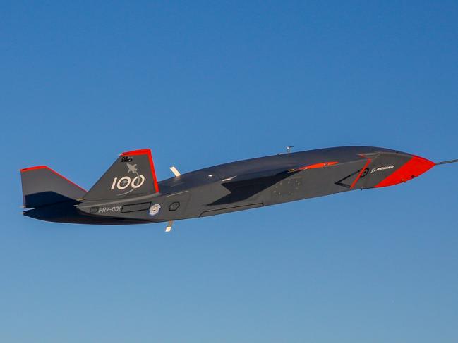 MQ-28A Ghost Bat pictured in flight during flight testing at Woomera, South Australia, 2021.