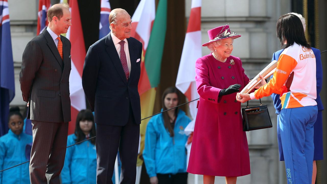 Prince Edward, Earl of Wessex, Prince Philip, Duke of Edinburgh, Queen Elizabeth II and Anna Meares attend the launch of The Queen's Baton Relay for the XXI Commonwealth Games at Buckingham Palace on March 13, 2017 in London, England. The Games will run from April 4, 2018 to April 15, 2018 on the Gold Coast, Australia. Picture: Tim P. Whitby/Getty Images