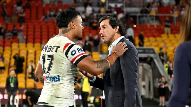 Spencer Leniu and Johnathan Thurston had a confrontation earlier this season. Picture: NRL Photos