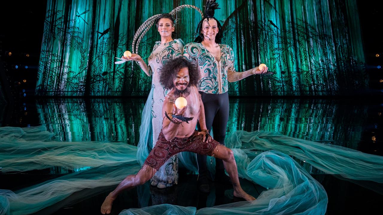 A Midsummer Night's Dream cast members Rachelle Durkin as Tytania, Mark Coles Smith as Puck and Aryeh Nussbaum Cohen as Oberon, at the 2021 Adelaide Festival. Picture: Andrew Beveridge