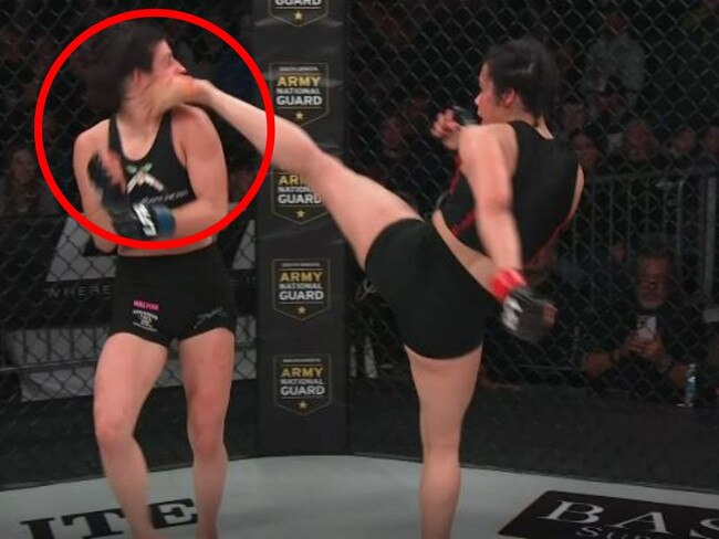 Kendra McIntyre's brutal KO of Katarina Legorreta. Photo: Reddit