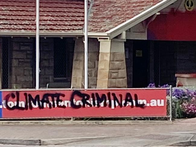 The electoral office of Tom Koutsantonis on Port Road has been graffitied. Picture: Supplied