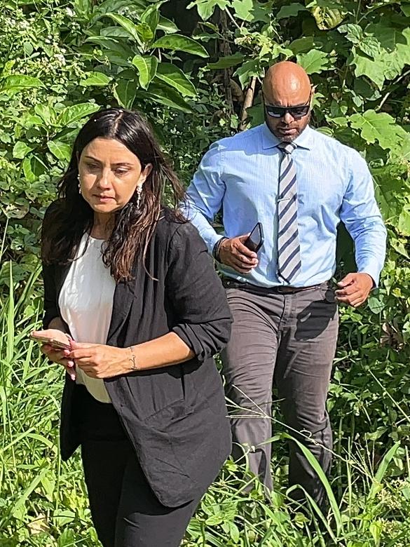 Greg Jenkins and sister Jen Bowen at the construction site in Malaysia where their mother Anna Jenkins’ remains were discovered. Picture: Supplied by Greg Jenkins.