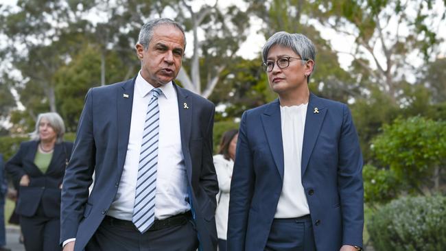 Israel’s ambassador to Australia Amir Maimon and Australia’s Foreign Minister Penny Wong, who says Iran will be held to account. Picture: NewsWire / Martin Ollman