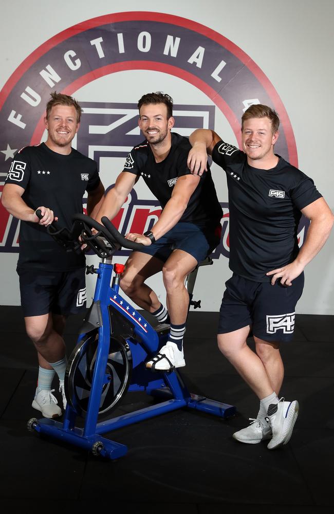 F45 Carrara and Nerang gym owners brothers Brad Vigus, Mark Vigus and Dean Vigus. Photo by Richard Gosling