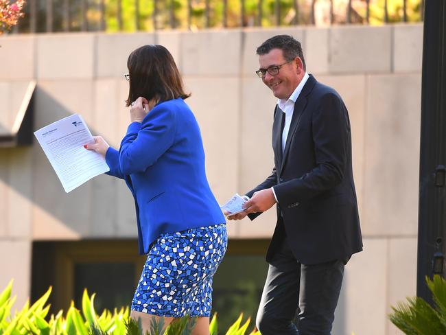 Victorian Premier Daniel Andrews and Victorian Minister for Health Jenny Mikakos. Picture: AAP.