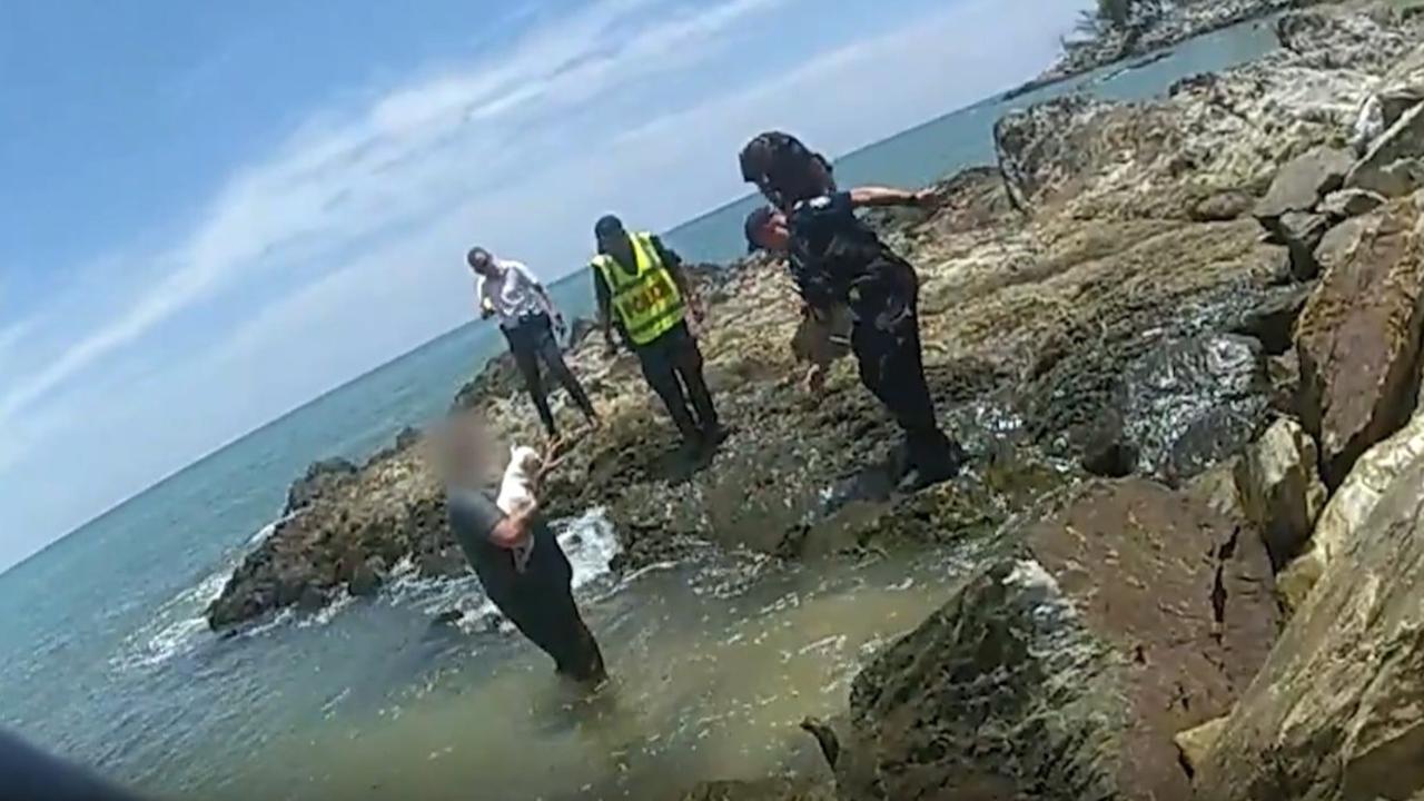 A 39-year-old Trinity Beach man ran into the ocean with his pet french bulldog after absconding from a stolen car at Ellis Beach on Sunday. Picture: QPS