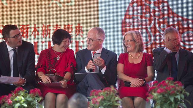 Premier Daniel Andrews, Prime Minister Malcolm Turnbull and his wife Lucy chat with Dai Loong Association president Eng. Lim during Chinese New Year celebrations in Melbourne. Picture: Sarah Matray