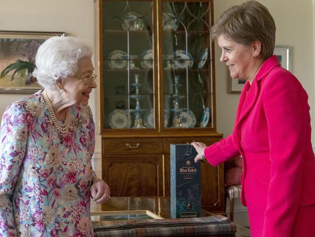 Britain's Queen Elizabeth II greets Scotland's First Minister Nicola Sturgeon during an audience at the Palace of Holyroodhouse in Edinburgh. Picture: Getty Images