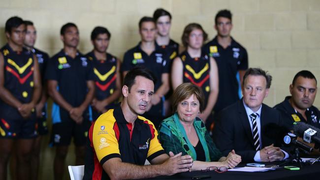 Lindsay Bassani (left) at the announcement of Port Adelaide Football Club’s Aboriginal academy. Picture: Sarah Reed