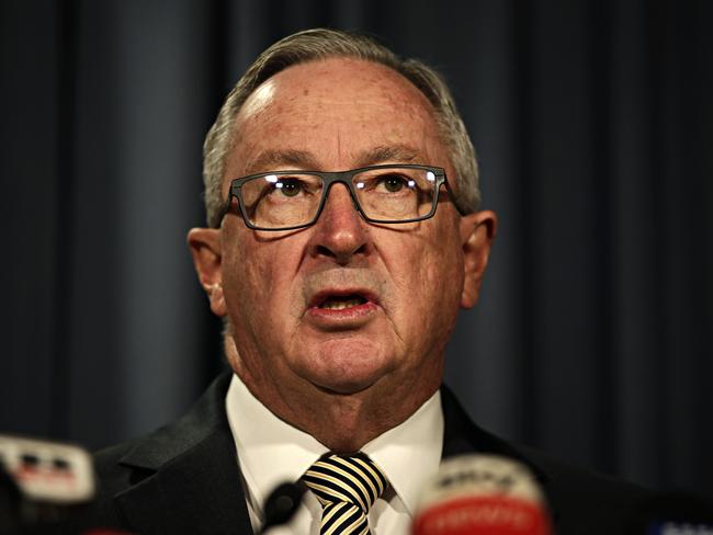 NSW Health Minister Brad Hazzard speaking at a press conference at NSW Parliament today. Picture: Adam Yip