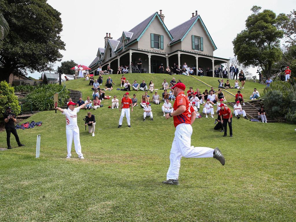 The Prime Minister Anthony Albanese and Premier Chris Minns are seen playing cricket during attend the annual Charity Cricket match at Kirribilli House. Photo by: NCA Newswire / Gaye Gerard