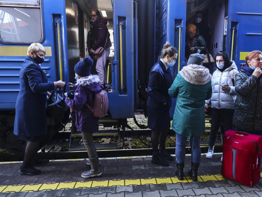 Passengers arrived on a train from Odessa via Lviv in Ukraine to the railway station in Przemysl, Poland on February 24, 2022. Russian invasion on Ukraine can cause a mass exodus of refugees to Poland. Picture: Beata Zawrzel/NurPhoto