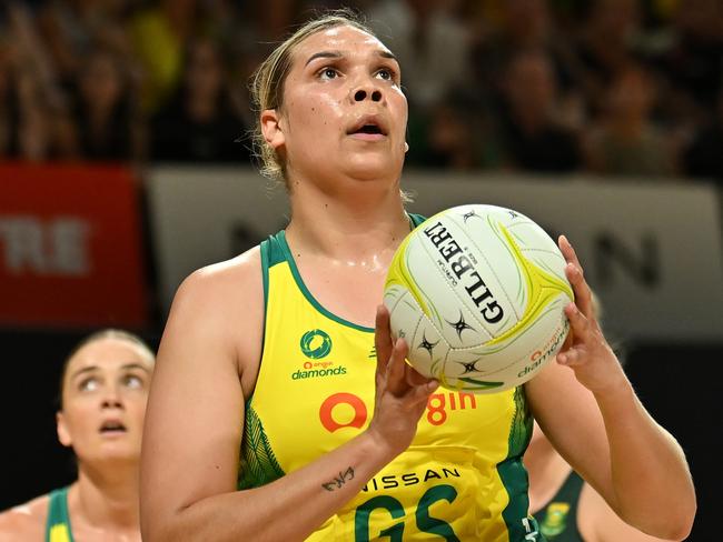 CAIRNS, AUSTRALIA - OCTOBER 25: Donnell Wallam of the Diamonds in action during game one of the International Test series between Australia Diamonds and South Africa Proteas at Cairns Convention Centre on October 25, 2023 in Cairns, Australia. (Photo by Emily Barker/Getty Images)